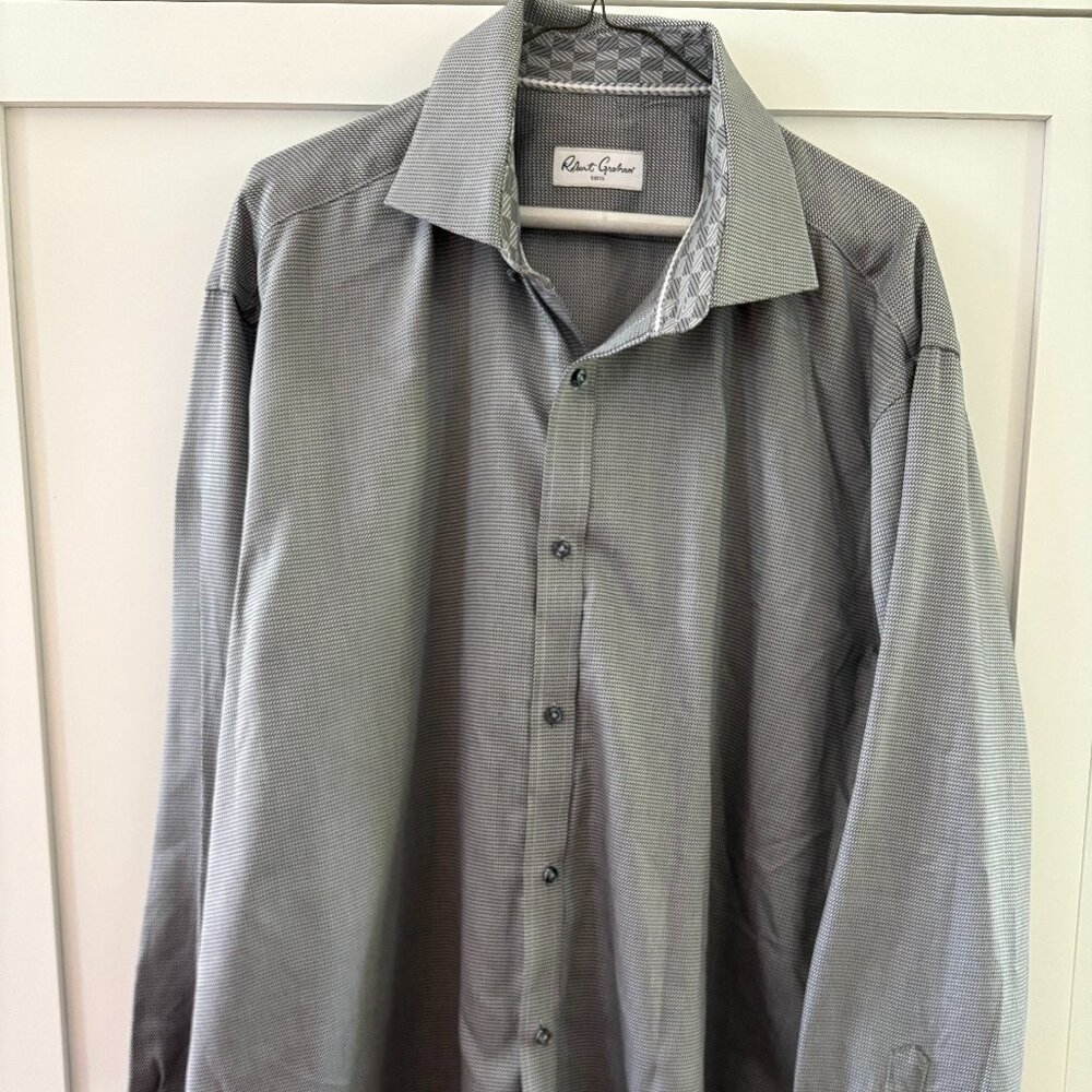 Men's Robert Graham Button-down Shirt, Gray, Size 46/18, 100% Cotton
